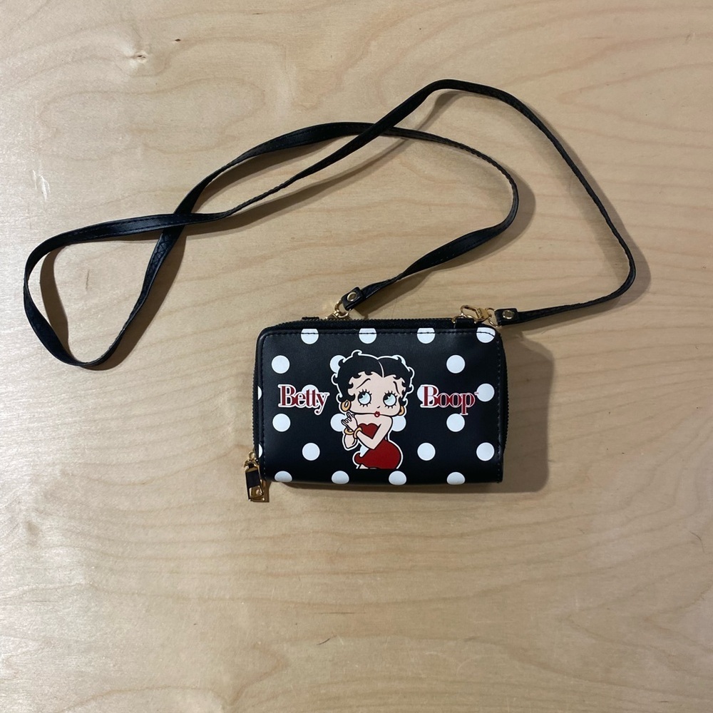 Betty Boop Black and White Polka Dot Crossbody Wallet (OX)